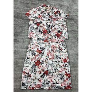 Notations Jacket & Skirt 2 Piece Set Womens Large Multicolor Floral Cotton Blend